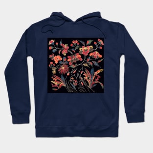 COLORFUL FLOWERS AND BLOSSOMS Antique Japanese Floral In Black Hoodie